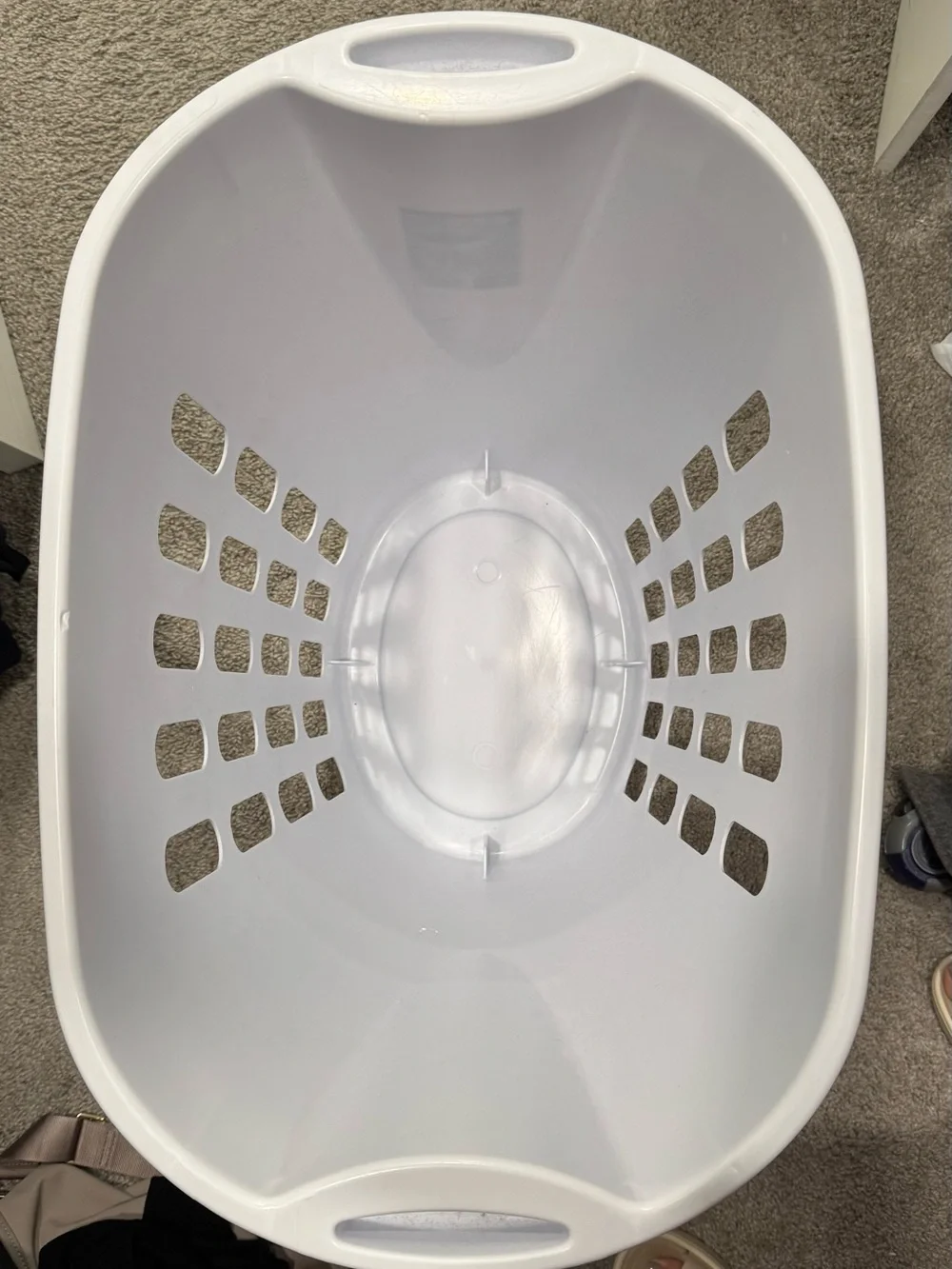 White Plastic Laundry Basket with Built-In Handles